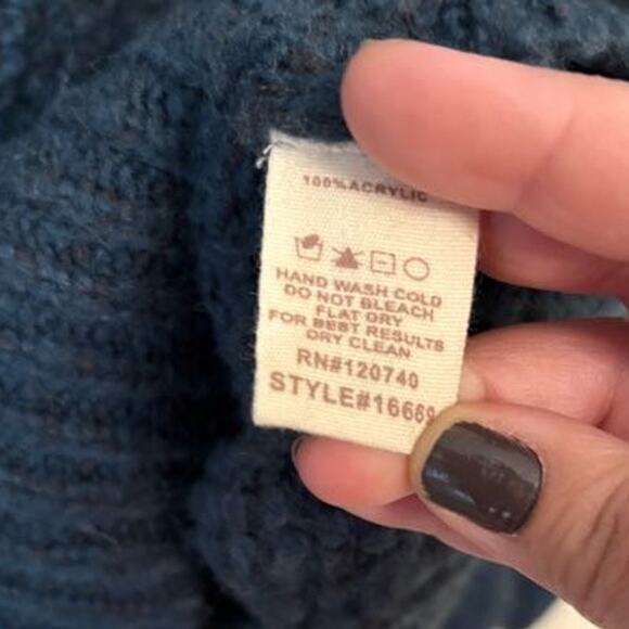 Mystree Long Sleeve Lace-Up Ribbon Waffle Knit Sweater Pullover Blue Size Large - Picture 5 of 5